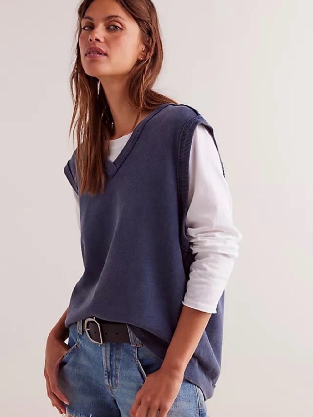 We The Free Chase Navy V-Neck Knit Vest